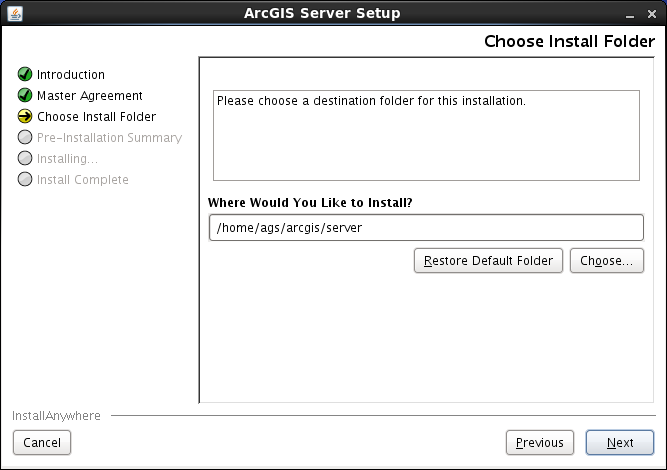 Specify the installation location on the Choose Install Folder dialog box